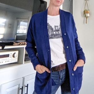 Vintage Grandpa blue sweater/cardigan 100% wool